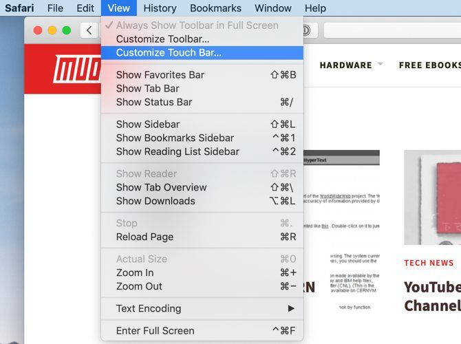 在Safari中自定义MacBook Pro Touch Bar操作