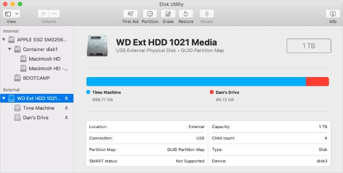 磁盘实用程序显示带分区的Time Machine驱动器