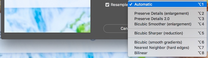 Photoshop图像大小重采样选项