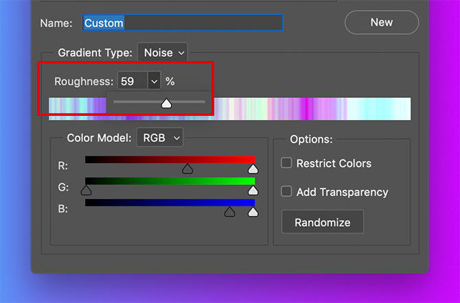 在Photoshop中创建自定义渐变来调整粗糙度