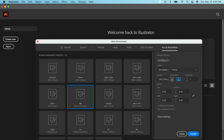 Adobe Illustrator 创建新文档