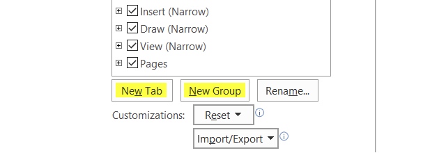 Office 2016 功能区新建选项卡组