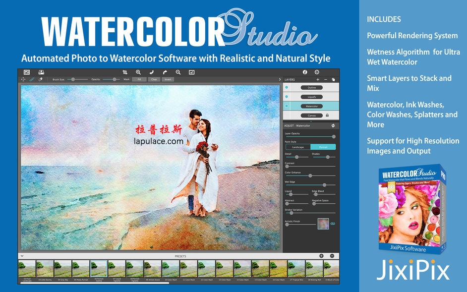 JixiPix Watercolor Studio Pro for Mac 1.3.8 逼真自然的照片水彩软件