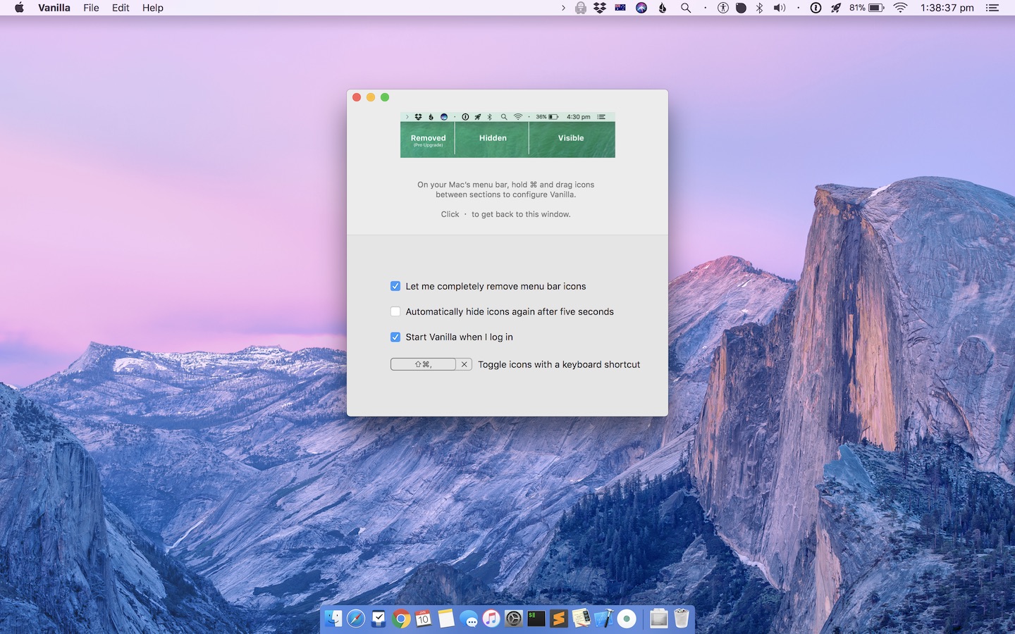 Vanilla Pro Mac v1.2.2 隐藏菜单栏中的图标工具 破解版下载