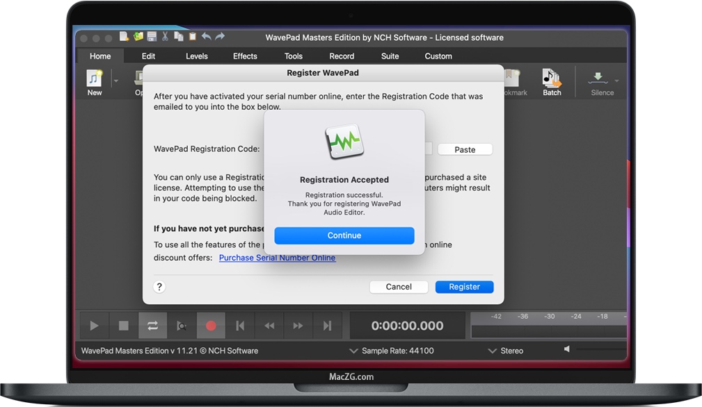 WavePad for mac激活完成