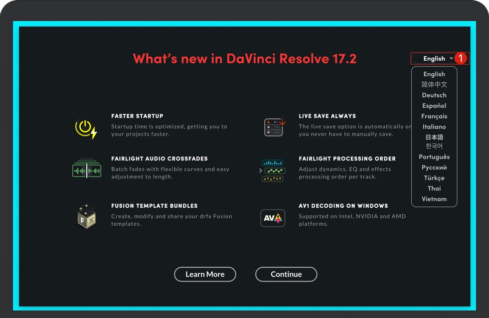 打开DaVinci Resolve Studio首选项